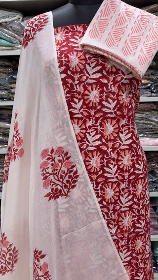Handblock Cotton Suit Material with Cotton Dupatta