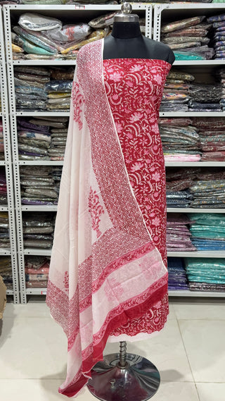 Handblock Cotton Suit Material with Cotton Dupatta