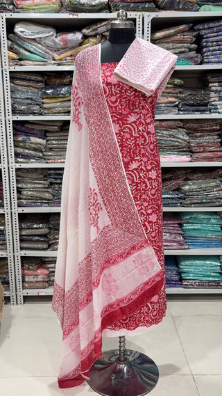 Handblock Cotton Suit Material with Cotton Dupatta