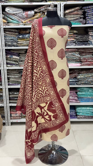 Handblock Cotton Suit Material with Cotton Dupatta