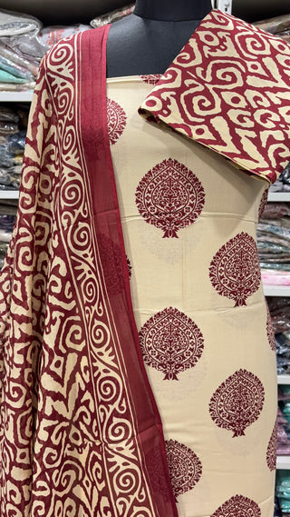 Handblock Cotton Suit Material with Cotton Dupatta