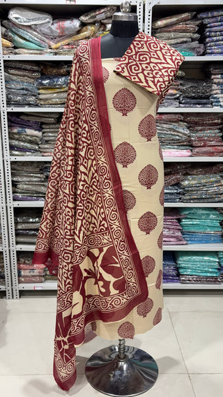 Handblock Cotton Suit Material with Cotton Dupatta