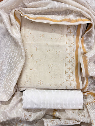 Handblock Chanderi Suit Material with Chanderi Dupatta(Lining Included)