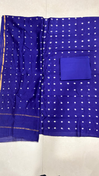 Bandhej Handblock Chanderi Suit Material with Chanderi Dupatta(Lining Included)