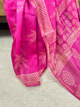 Pink Chanderi Silk Saree with Unstitched Blouse Piece (Lining Included)