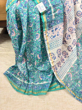 Premium Floral Print Chanderi Silk Saree with Unstitched Blouse Piece (Lining Included)