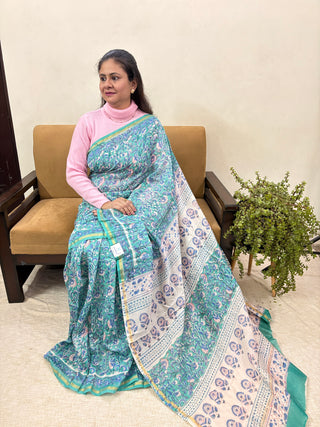 Premium Floral Print Chanderi Silk Saree with Unstitched Blouse Piece (Lining Included)