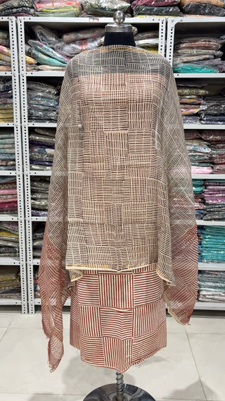 Cotton Block Print Office Wear Suit fabric with Kota Doria Dupatta