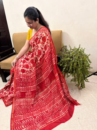 Premium Red Chanderi Silk Saree with Unstitched Blouse Piece (Lining Included)
