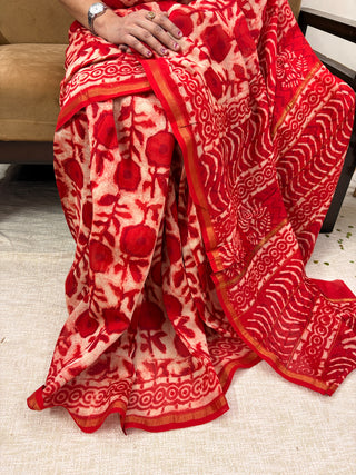 Premium Red Chanderi Silk Saree with Unstitched Blouse Piece (Lining Included)