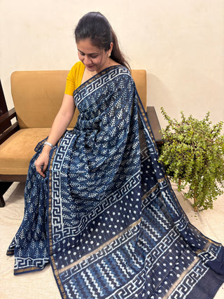 Premium Blue Chanderi Silk Saree with Unstitched Blouse Piece (Lining Included)