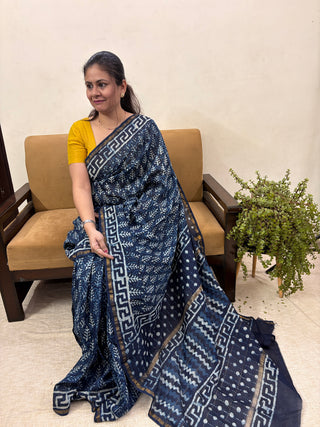 Premium Blue Chanderi Silk Saree with Unstitched Blouse Piece (Lining Included)