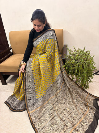 Premium Yellow Chanderi Silk Saree with Unstitched Blouse Piece (Lining Included)