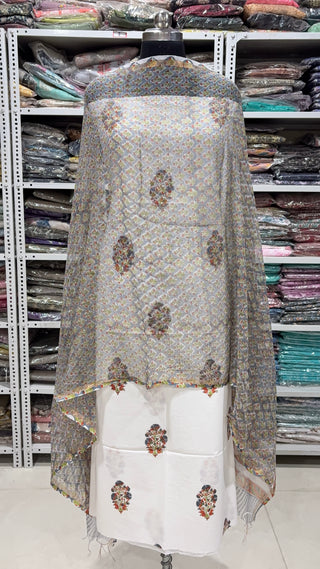 Cotton Block Print Office Wear Suit fabric with Kota Doria Dupatta