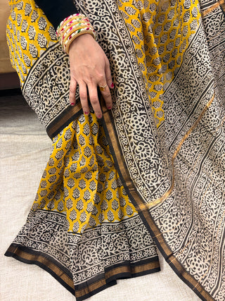 Premium Yellow Chanderi Silk Saree with Unstitched Blouse Piece (Lining Included)