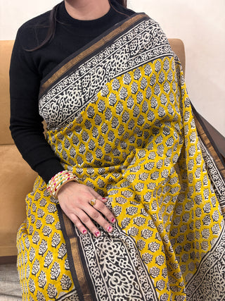 Premium Yellow Chanderi Silk Saree with Unstitched Blouse Piece (Lining Included)