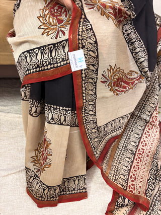 Premium Black Chanderi Silk Saree with Unstitched Blouse Piece (Lining Included)