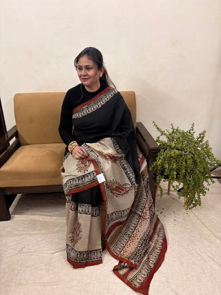 Premium Black Chanderi Silk Saree with Unstitched Blouse Piece (Lining Included)