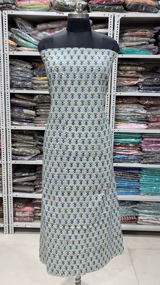 Cotton Block Print Office Wear Suit fabric with Kota Doria Dupatta