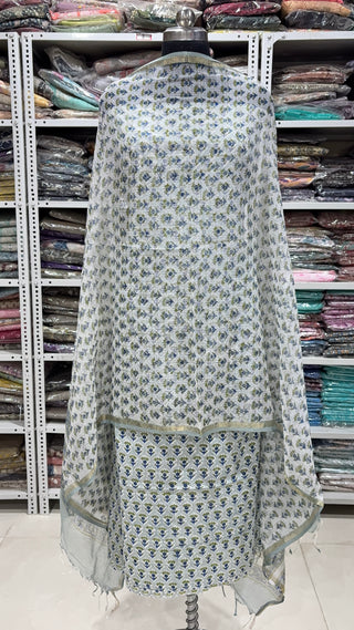Cotton Block Print Office Wear Suit fabric with Kota Doria Dupatta