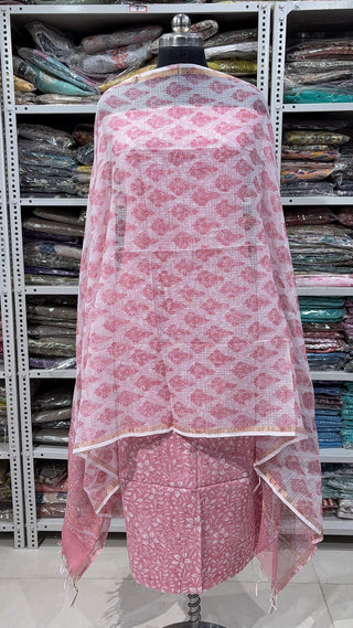 Cotton Block Print Office Wear Suit fabric with Kota Doria Dupatta