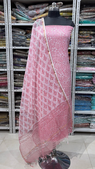 Cotton Block Print Office Wear Suit fabric with Kota Doria Dupatta