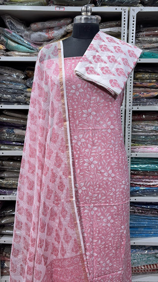Cotton Block Print Office Wear Suit fabric with Kota Doria Dupatta