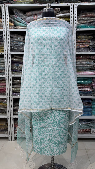 Cotton Block Print Office Wear Suit fabric with Kota Doria Dupatta