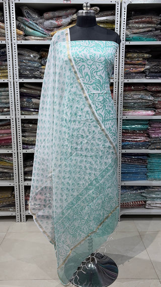 Cotton Block Print Office Wear Suit fabric with Kota Doria Dupatta