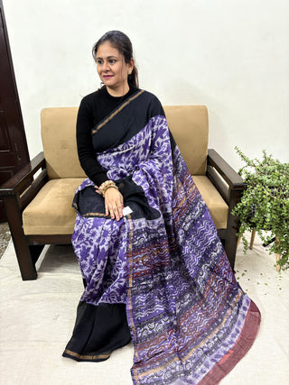 Purple Chanderi Silk Saree with Unstitched Blouse Piece (Lining Included)