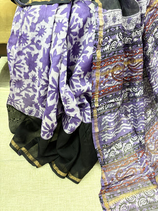 Purple Chanderi Silk Saree with Unstitched Blouse Piece (Lining Included)