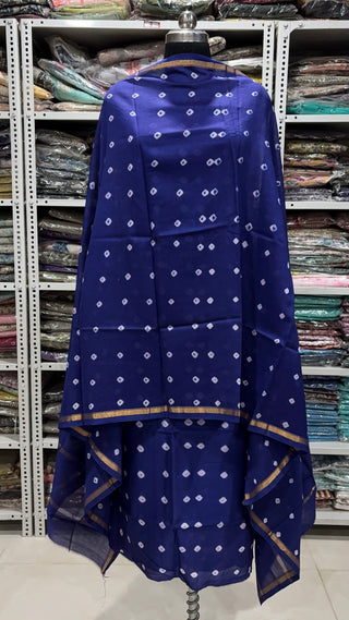 Bandhej Handblock Chanderi Suit Material with Chanderi Dupatta(Lining Included)