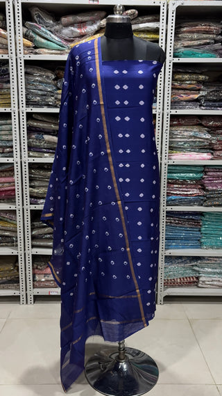 Bandhej Handblock Chanderi Suit Material with Chanderi Dupatta(Lining Included)