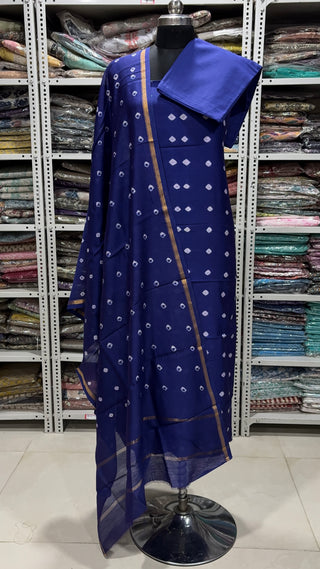 Bandhej Handblock Chanderi Suit Material with Chanderi Dupatta(Lining Included)