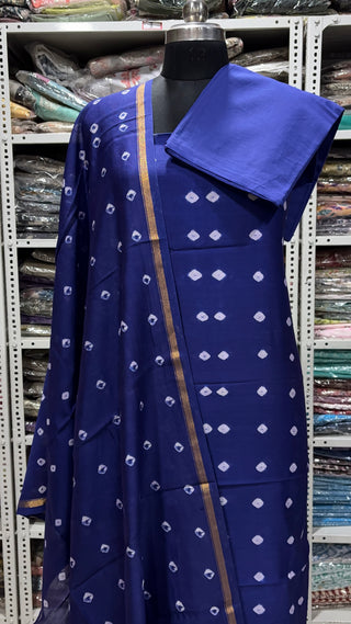 Bandhej Handblock Chanderi Suit Material with Chanderi Dupatta(Lining Included)