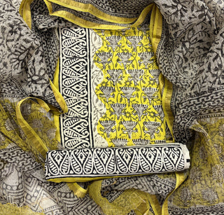Cotton Handblock Office Wear Suit fabric with Kota Doria Dupatta