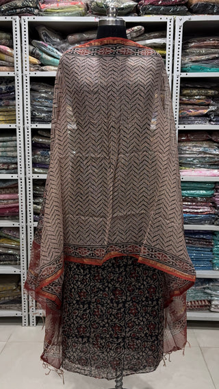 Hand block kota doria suit set for office wear with Lining included