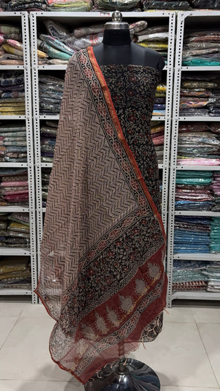 Hand block kota doria suit set for office wear with Lining included