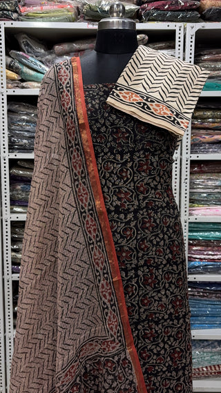 Hand block kota doria suit set for office wear with Lining included
