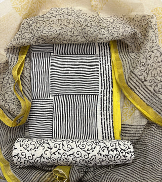 Cotton Handblock Office Wear Suit fabric with Kota doria Dupatta