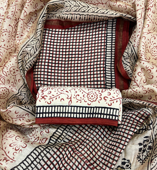Handblock Chanderi Suit Material with Chanderi Dupatta(Lining Included)