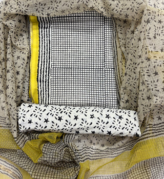 Cotton Ajrakh Handblock Office Wear Suit fabric with Kota doria Dupatta