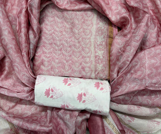 Handblock Chanderi Suit Material with Chanderi Dupatta(Lining Included)