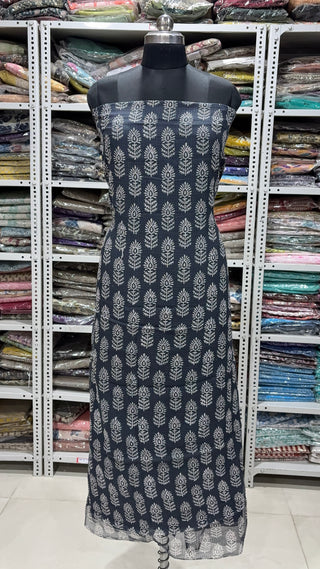 Hand block kota doria suit set for office wear with lining