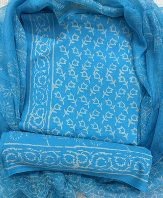 Cotton Handblock Office Wear Suit fabric with Kota doria Dupatta
