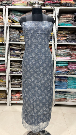 Hand block kota doria suit set for office wear with lining