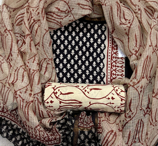 Black color Handblock Office Wear Suit fabric with Kota doria Dupatta