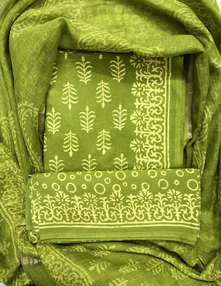 Cotton Handblock Office Wear Suit fabric with Kota Doria Dupatta