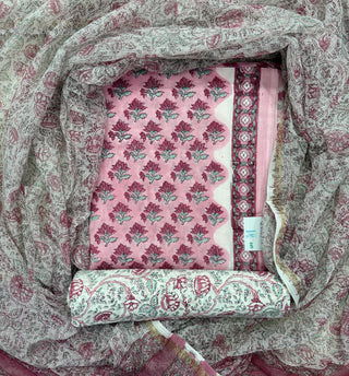Cotton Handblock Office Wear Suit fabric with Kota Doria Dupatta