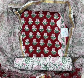 Cotton Handblock Office Wear Suit fabric with Kota Doria Dupatta